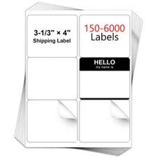 3 1/3" x 4" 6000 Labels 6UP Address Shipping Self Adhesive Ink Jet Laser Sticker