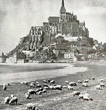 Antigua iglesia gótica Mont Saint Michel años 40 impresión Arcángel Miguel DWT12A