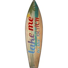 Take Me To The Beach Metal Surf Board Sign 17"x4.5" Plaque Home Door Garage Wall