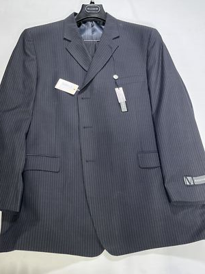 #ad Mens Mazzoni Black Striped Suit Size 50L 45W NEW $199.99