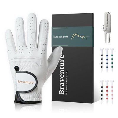 Kids Cabretta Leather Golf Glove - Breathable Washable Junior Glove Set with Tee