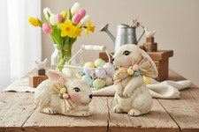 Primitive Farmhouse Spring 2 pc Bunnies with Easter Eggs 6"