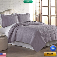 Modern Threads Solid Embroidered 3-Piece Quilt Set Lavender King 3Mfsqltg-Lvr-Kg