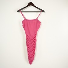 NWT Forever 21 Women’s M. Shocking Pink Mesh Lined Strappy Ruched Bodycon Dress