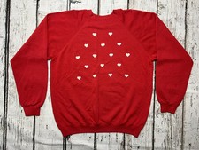 VTG Hearts Love Valentines Day 1980's Hanes Men's Red Crewneck Sweatshirt - Sz L