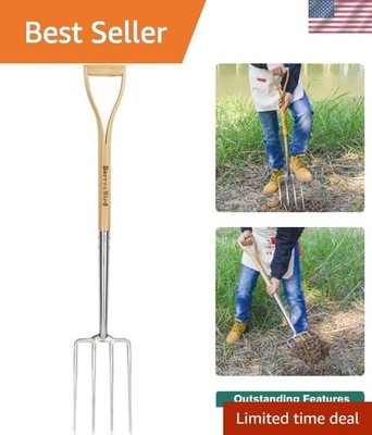Gardening Digging Fork, 4-Tine Stainless Steel Pitchfork, 43.9'' Heavy Duty Sp...