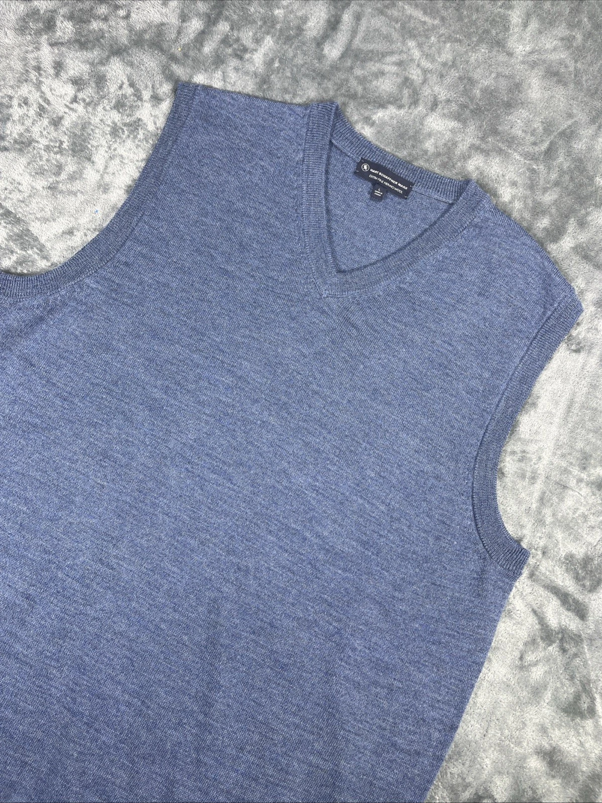 Hart Schaffer Marx Merino Wool Vest Mens Large Blue V-neck Soft School Office