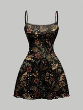 Fairycore Mysterious Boho Floral Butterfly Print Cami Dress Size XL