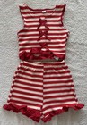 Girls Red White Striped Crochet Knit Top Shorts 2 Piece Set Size 10Y BNWOT