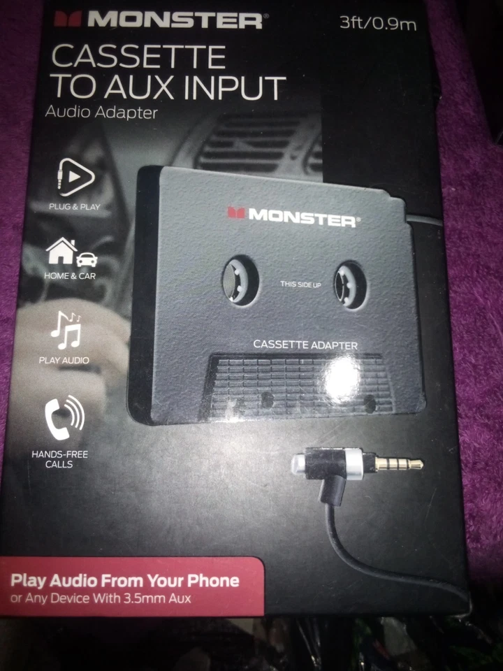 MONSTER Cassette to 3.5mm Aux Input Audio Adapter Hands Free Home, Car New Lot 1 - Image 2 of 3