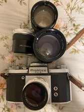 KW PRAKTICA FX2 35 mm SLR camera w 3 lenses teleconverter waist level viewfinder