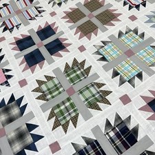 Handmade Heritage Plaid Paws Sewing Patchwork Cotton quilt top/topper 86x86"