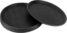 6 Pack 11” Round Non-Slip Serving Trays Black Rubber-Lined Restaurant Bars Cafes