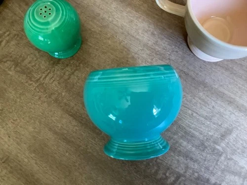 Homer Laughlin fiesta creamer, sugar, s/p shaker, 3 pieces total