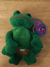 Avon 1998 Tad The Frog Full of Beans MARCH Aquamarine Blue Birthstone Beanie Tag