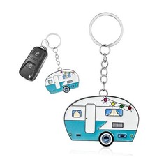 Camper Keychain, Happy RV Camper Keyring, Travel Trailers Key Chain Gift Green