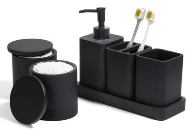 YMXYJM Bathroom Accessories Set, 6 Piece Set with Toothbrush Black