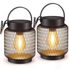 Hanging Solar Lanterns Outdoor Waterproof: 2 Pack Metal Accent Lights