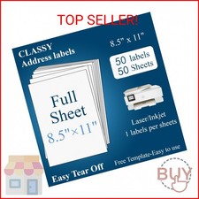 50 Sheets, 50 Labels Sticker Paper, 8.5" x 11" Full Sheet Shipping Address Lab