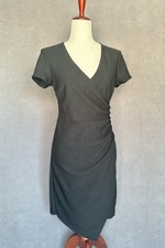 Bisou Bisou Little Black Dress LBD Textured Faux Wrap V-Neck Cap Sleeves Size 8