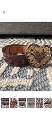 Vintage Streets Ahead Heart Buckle Belt Brown Croc Leather Made USA 34&rdquo;