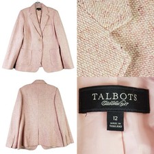 Talbots Blazer Women's Size 12 Pink Tweed Long Sleeve Jacket Wool Two Button