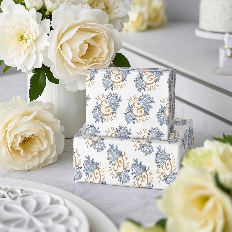 Rollo de papel de envolver boda - Mini rollo - Gris dorado diseño Mr&Mrs para boda... Foto 3 de 4