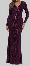 Xscape Women's Purple Long-Sleeve Sequined V-Neck Gown Dress Size 4