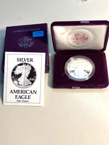 1990-S 1oz US AMERICAN SILVER EAGLE $1 Dollar Proof Bullion Coin w/Box & COA