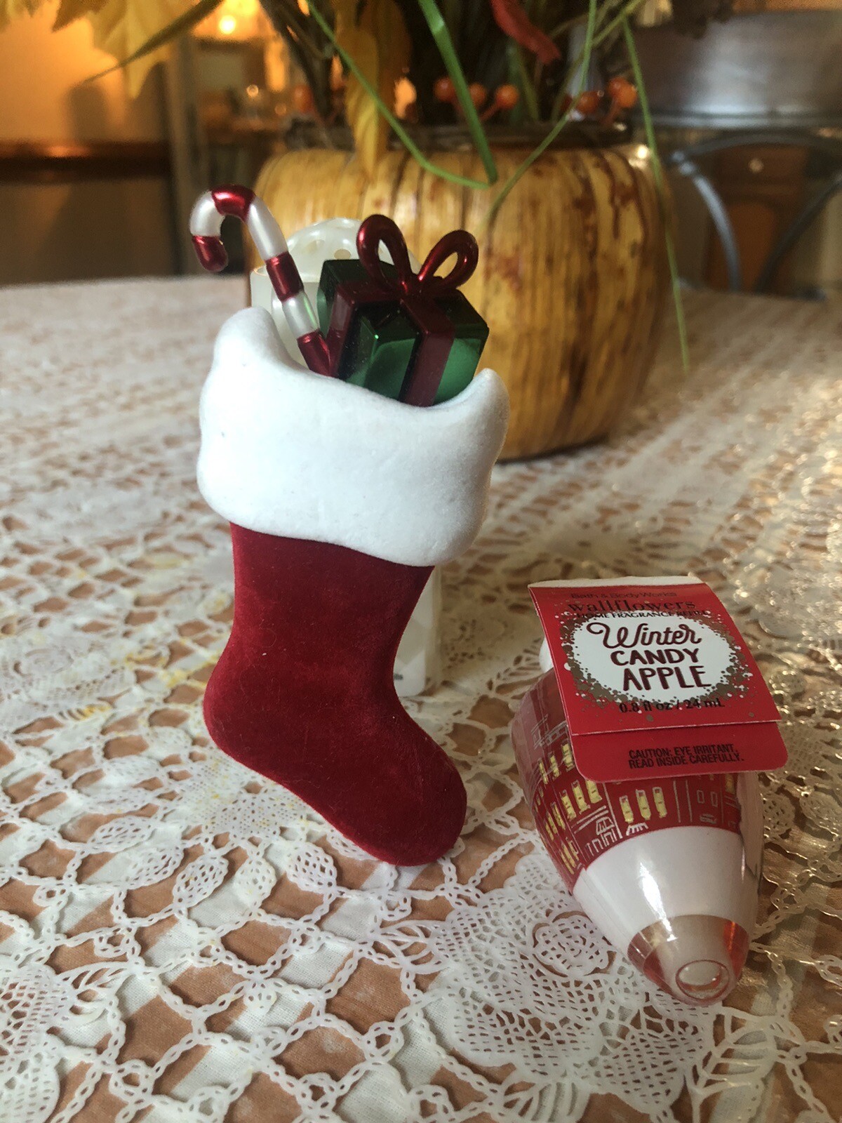 Bath & Body Works Red Christmas Stocking Candy Apple Wallflower Plug-In Set Rare-image