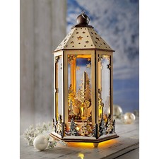 Produktbild - LED-Laterne Engelszene mit Spieluhr mechanisch 32 cm hoch Holz mit LED warmweiß