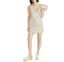 J. Crew Dress Sz 4 One Shoulder Ruffle Dress in Italian Ikat Leopard Mini BB318