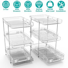 3 Tier Bathroom Organizer w/ Dividers, Clear Under Sink Storage,Pull Out Drawers