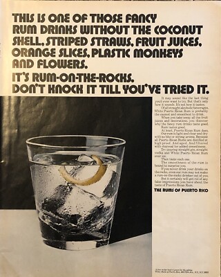 1970 Rums of Puerto Rico VTG 70s PRINT AD Rum On Rocks - Don t Knock Till Try It