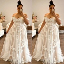 Plus Size A Line Wedding Dresses Off Shoulder Applique Lace Tulle Bridal Gowns