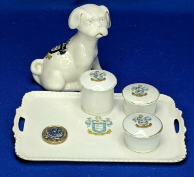 5 x BRIGHTON Crested China * Gemma TRAY mit 3 x Deckeltöpfen + Hund * Vintage sehr guter Zustand