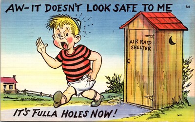 Vtg Linen PC Humor Funny Comic Aw It Doesnt Look Safe To Me Its Fulla Holes