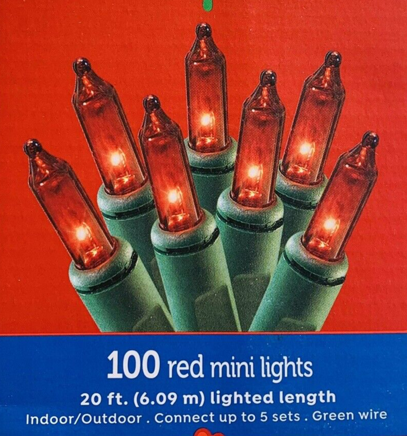 RED Mini Light String 100 Count Christmas Valentines Green Wire 20