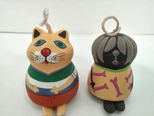 Cat Dog Wind Chime Set Terracotta Clay Hand Painted Kitten Puppy Ornaments