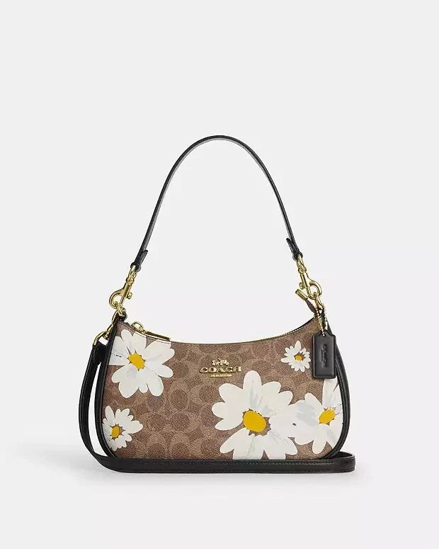 Borsa a tracolla Coach CZ586 Teri firmata rivestita in tela e pelle stampa floreale
