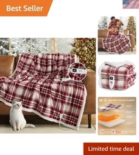 Cozy Electric Heated Blanket 50''x60'' in Stylish Christmas Plaid - Fast Heating