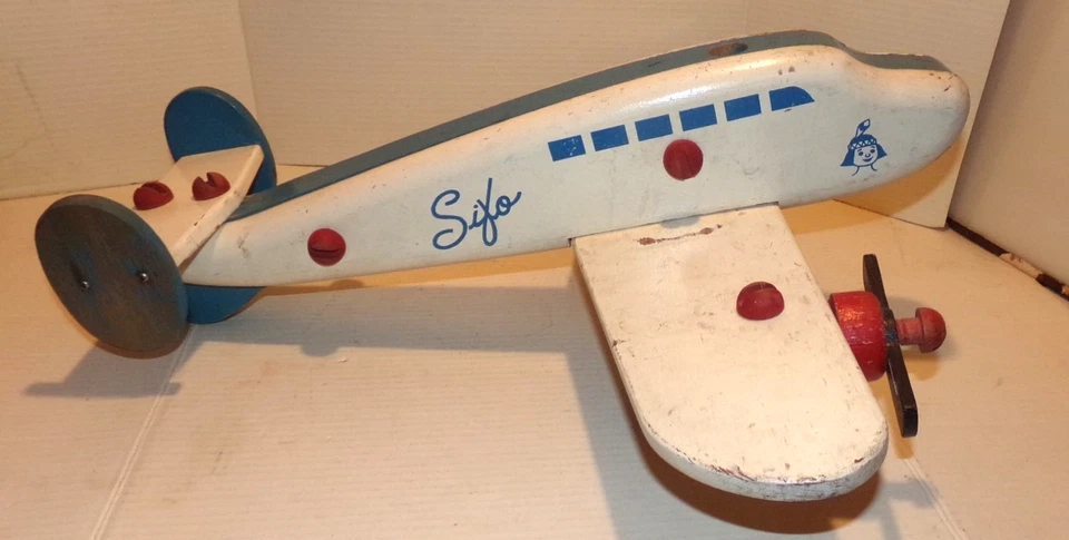 1940's Sifo Indian LARGE Wooden Toy Airplane WWII Era - Image 3 of 4