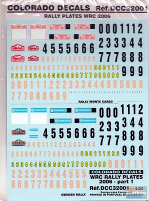 DCC32001 1:32 Decals Colorado - WRC Rally Plates 2006 Part 1