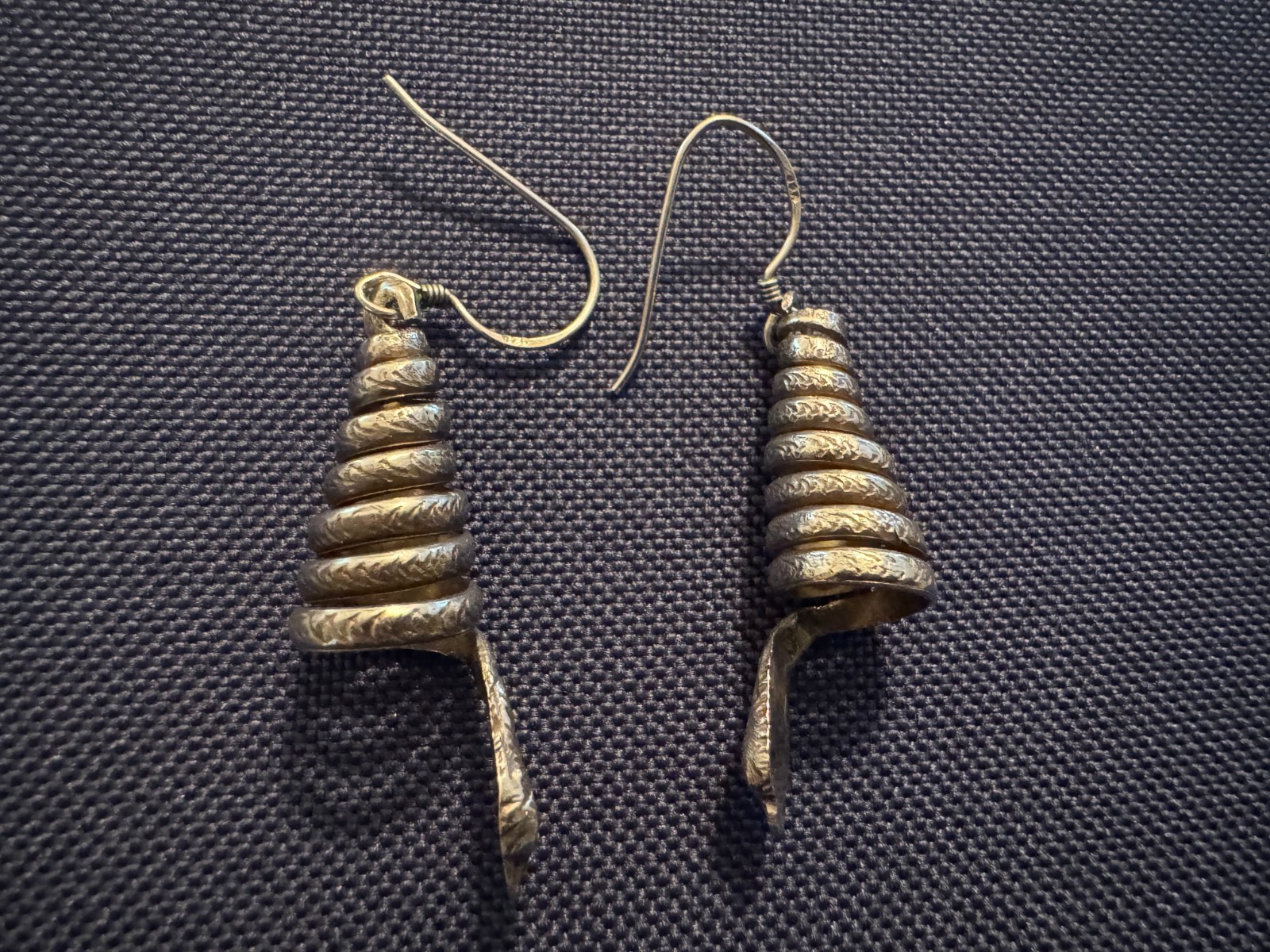 Solid silver spiral earrings with snake heads at … - image 2