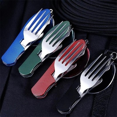 Foldable Camping Utensil Set - Multi-Functional Knife, Fork, Spoon Combo For Out