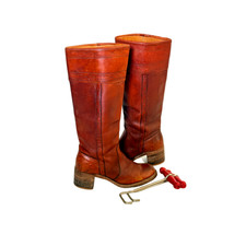 Vintage 1970s Frye Campus Boots Cognac Leather Tall Shaft Boho with Boot Pulls