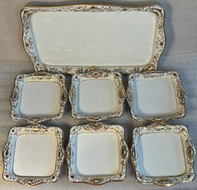 Noritake Nippon 16034 or 175 Christmas Ball Pattern Ice Cream Cake 7 Piece Set
