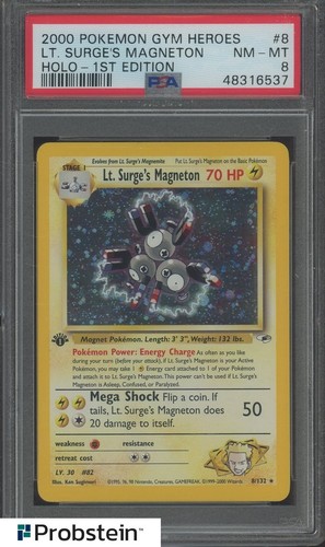 2000 Pokemon Gym Heroes 1st Edition #8/132 Lt. Surge's Magneton Holo PSA 8 NM-MT - Picture 1 of 2