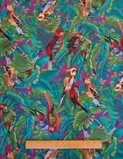 Tropical Bird Jungle Colorful Cotton Fabric Palm Trees 2 Yards Unbranded