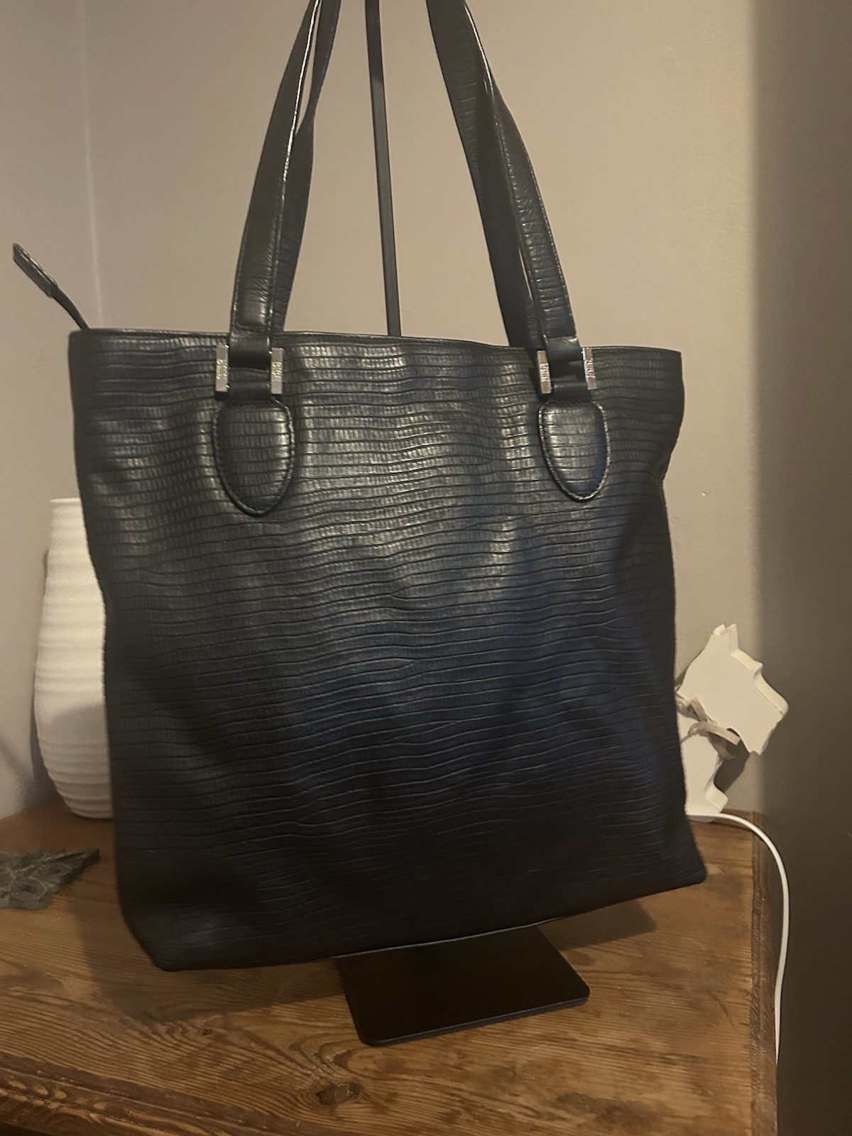 BIBA AMANDA Black Lizard Leather Tote Shopper Shoulder Bag Handbag Front Logo image 6